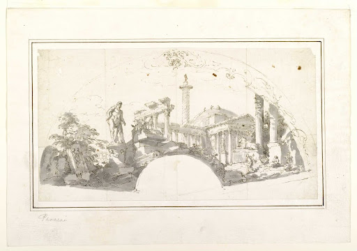 Design for a Fan: Capriccio with Roman Ruins and the Farnese Hercules