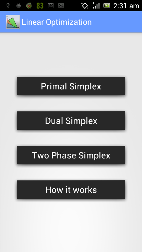 Linear Optimization Pro Screen 1