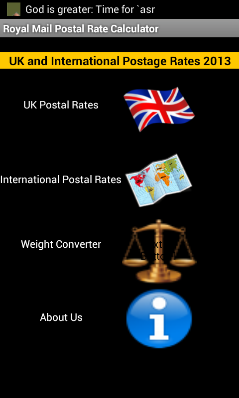 Android application UK Postal Calc for Royal Mail screenshort