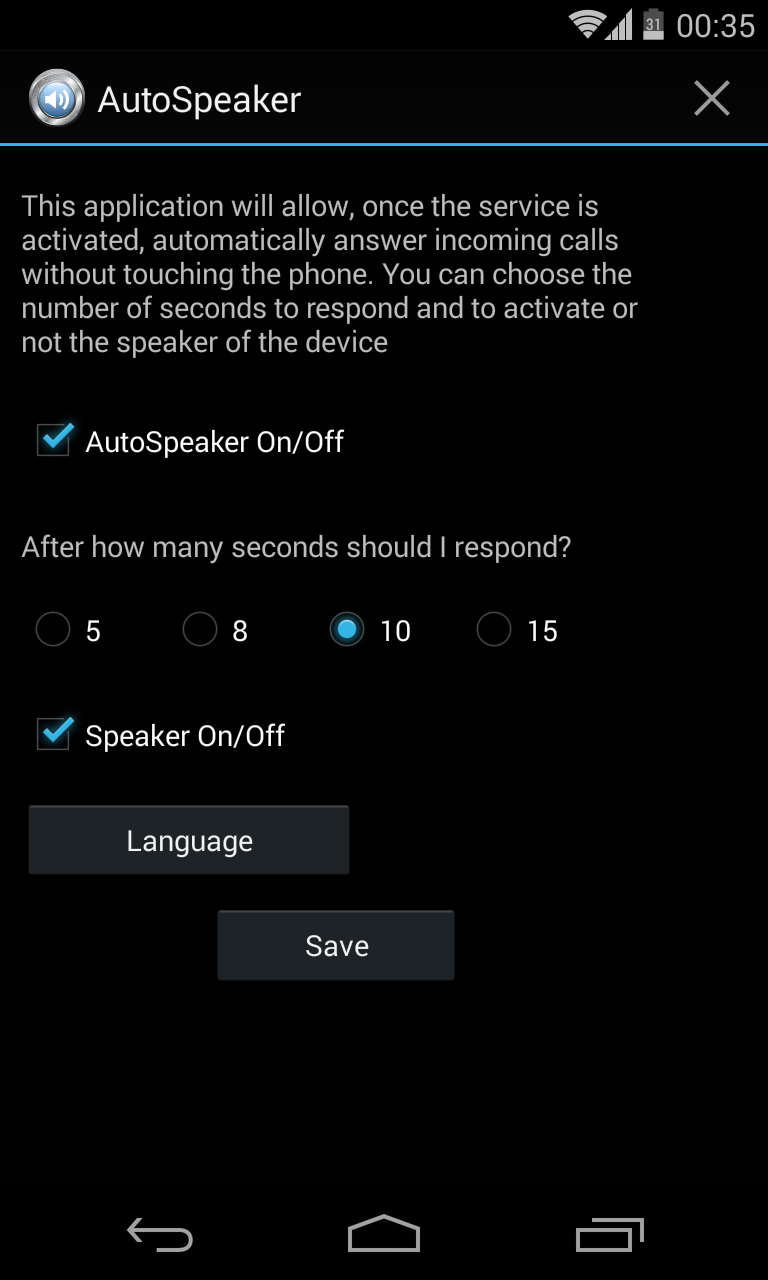 Android application Autospeaker Handsfree screenshort