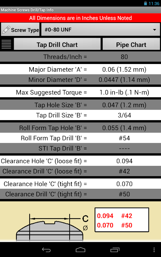 Machine Screws Drill/Tap Info Android Apps on Google Play