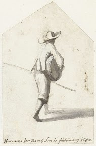 Jongen met een stok en een kuip, van achteren