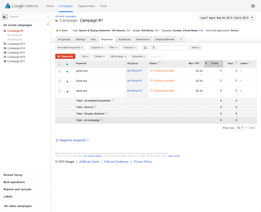 ... cost-per-click bid that the AdWords system is using for your campaign