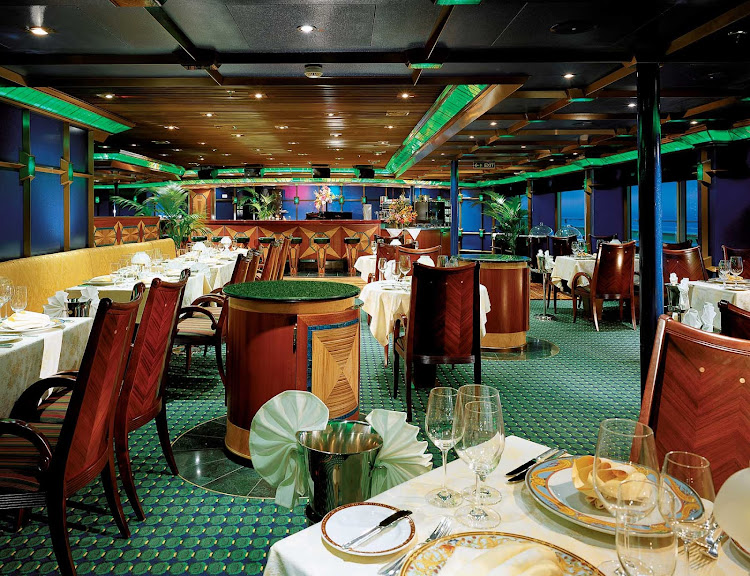 Carnival Glory's reservation-only Emerald Room Steakhouse serves a special menu of steaks, lamb and seafood.