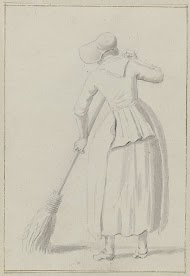 Bezemende vrouw op de rug gezien