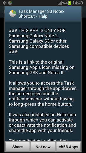 Task Manager Note 2 Shortcut for Samsung Galaxy Note II and Galaxy S III