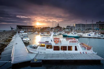 Sunset over the port of Havre-Saint-Pierre, on the north shore of the Saint Lawrence River in Quebec, Canada.