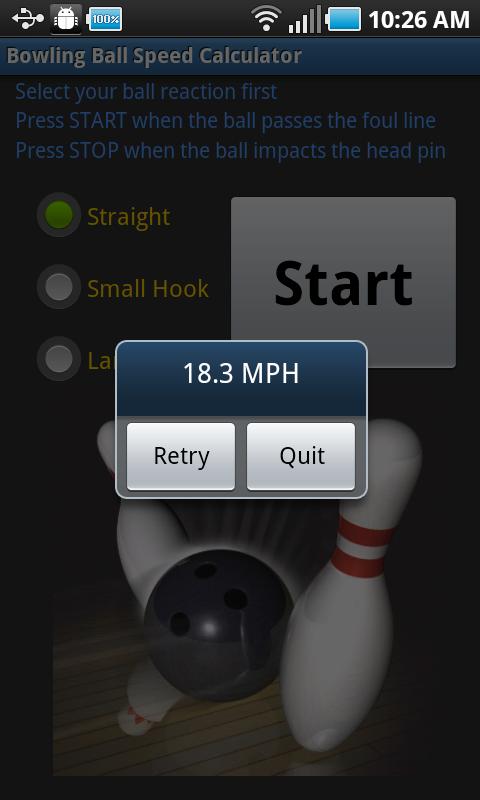 Bowling Ball Speed Calculator Screen 2