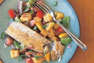 Panfried Trout with Warm Corn Bread Salad
