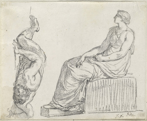 Seated Woman and Man Sprawling on the Ground