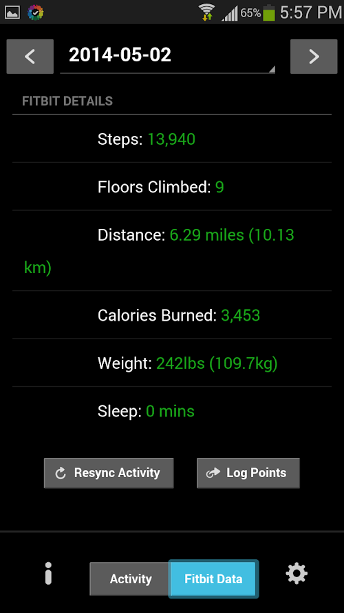 Android application Fitwatchr for Fitbit screenshort