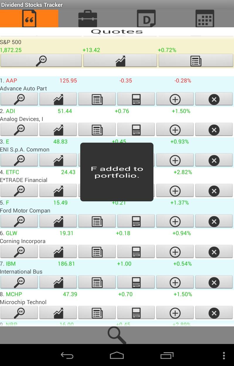 Stocks Dividend Tracker Screen 2