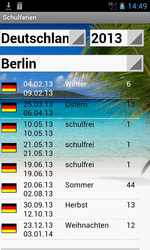 Android application Schulferien D-A-CH-NL-FR screenshort