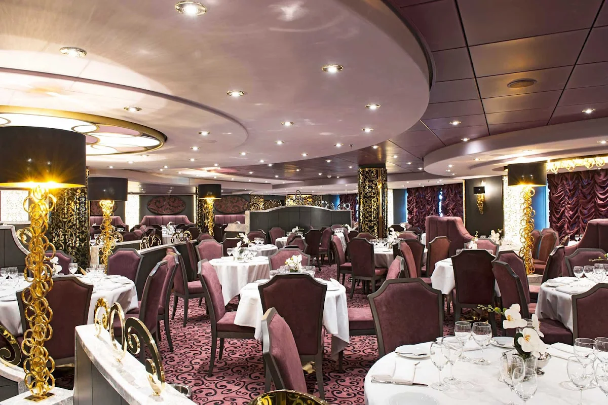 MSC-Preziosa-L'Arabesque-Restaurant - L'Arabesque, MSC Preziosa's elegant aft restaurant, gives passengers the option of lingering and enjoying or choosing an express lunch menu if other opportunities beckon. 