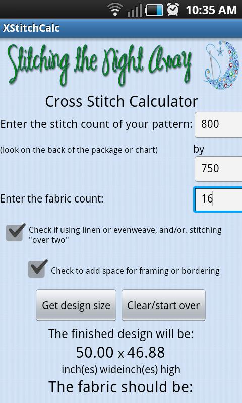 Cross stitch calculator