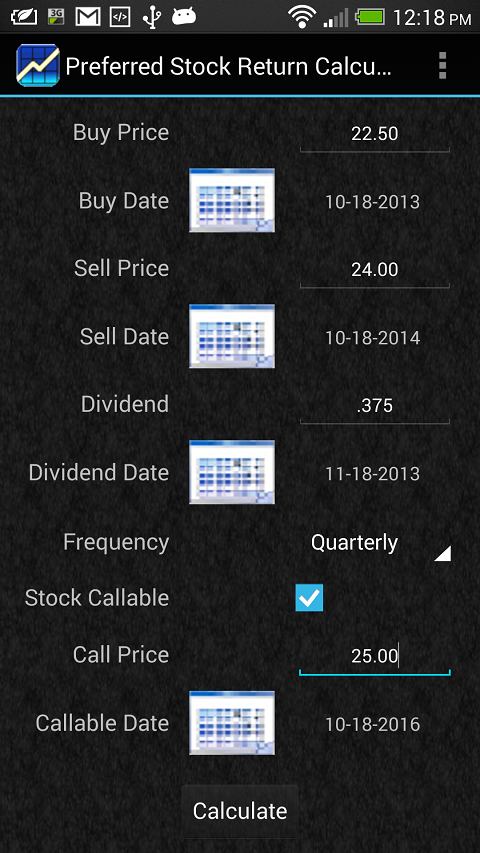Preferred Stock Calculator Screen 3
