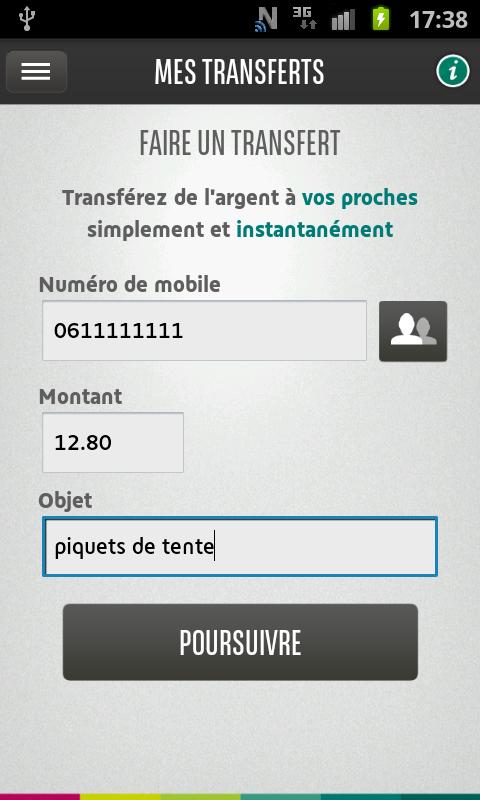 Mes transferts Screen 2