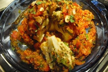 Indian Spiced Roasted Whole Cauliflower with Tomato, Ginger and Coriander