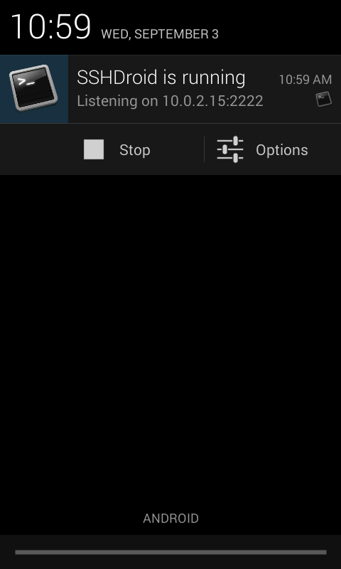   SSHDroid – posnetek zaslona 