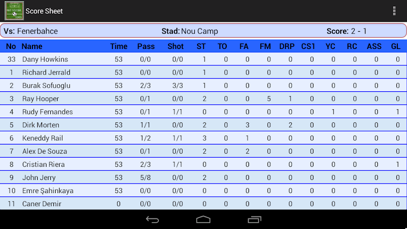 Pro Soccer Stats Screen 3