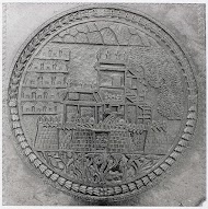 Medallion on a grave in Pulicat, Tamil Nadu, India