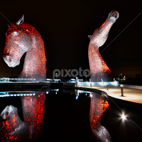Kelpies Reflection by Wendy Milne - Buildings & Architecture Statues & Monuments