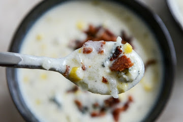 Cheesy Corn Chowder with Bacon + Gorgonzola