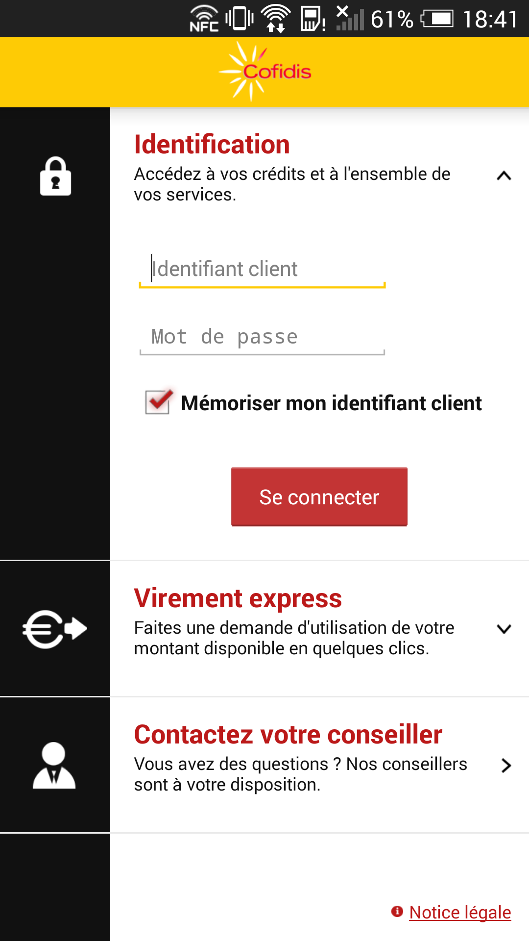 Android application Cofidis crédit et assurance screenshort