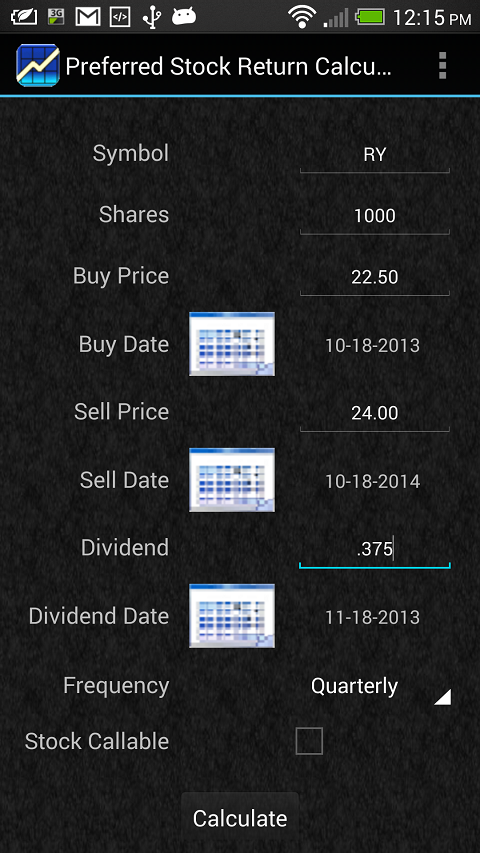 Android application Preferred Stock Calculator screenshort
