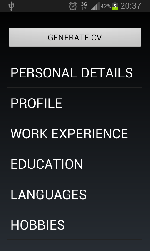 Android application Curriculum Vitae screenshort
