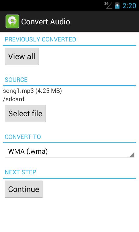 Android application Convert Audio screenshort
