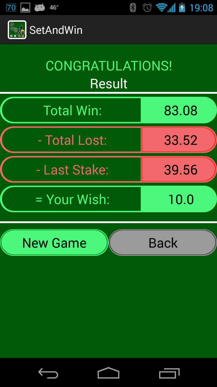 SetAndWin. Betting Manager Screen 3