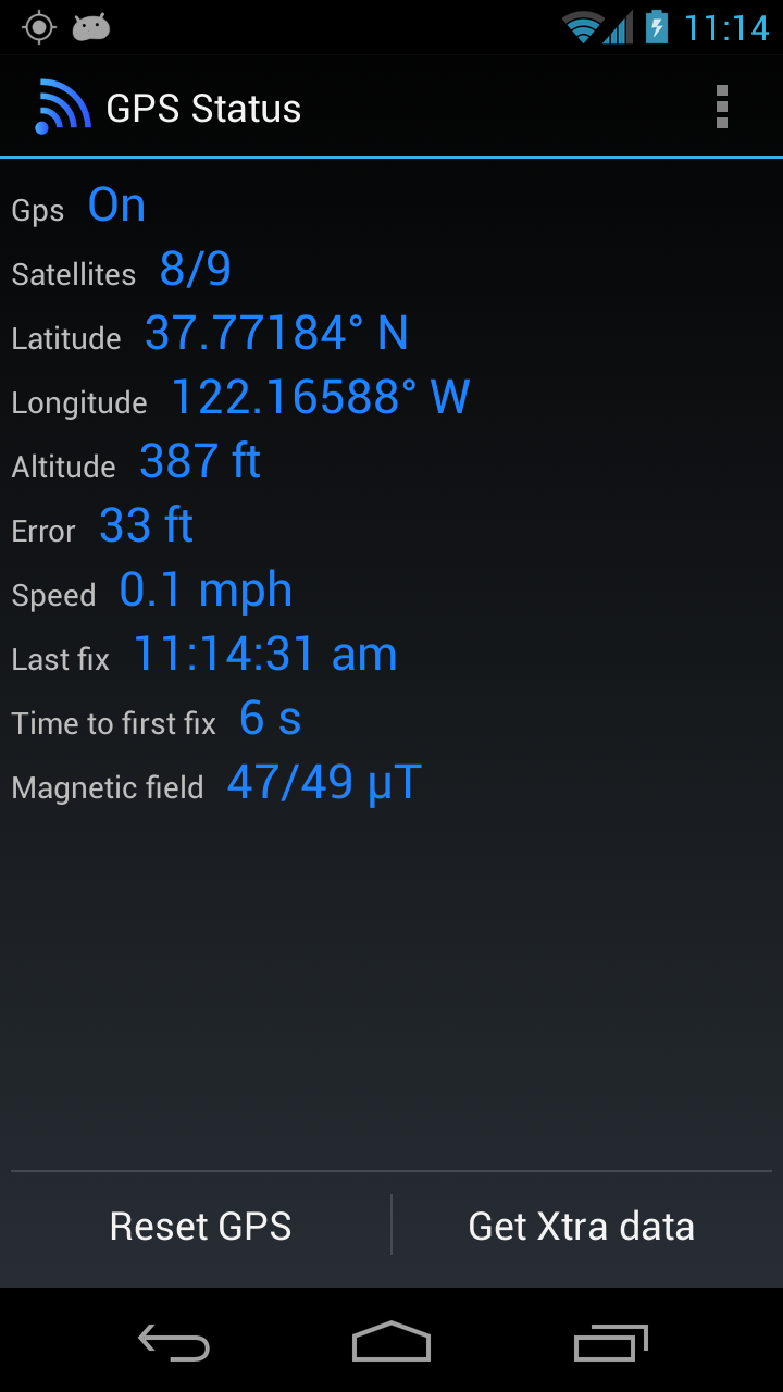 GPS Status Test &amp; Fix Screen 1