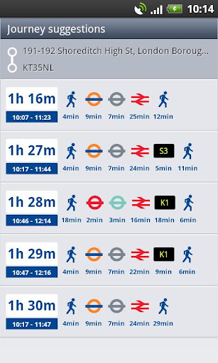 Suggested routes made by Travel+ London application