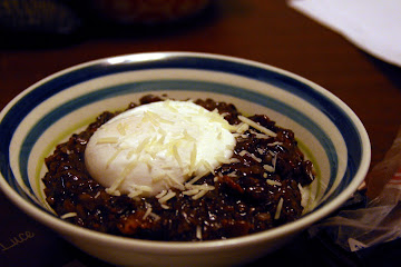 Poached Egg over Bacon Black Risotto (Adapted from Jill Duple &amp;amp; Alton Brown)
