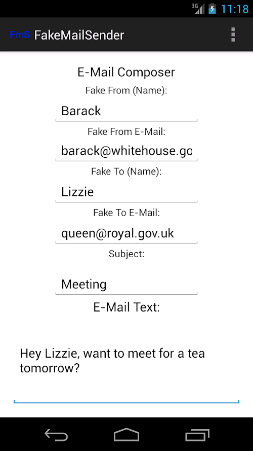 Android application FakeMailSender screenshort