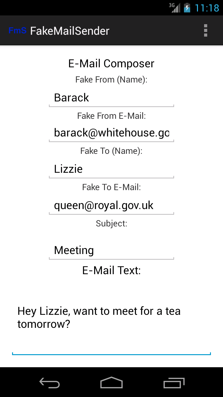 FakeMailSender Screen 1