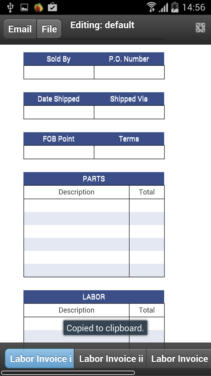 Labor Invoice Screen 2